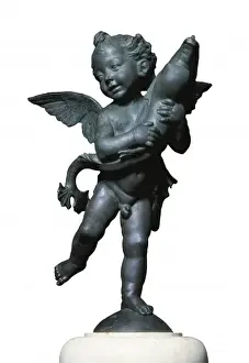 Prints of VERROCHIO, Andrea del (1435-1488). Putto with Dolphin. ca. 1470. Renaissance art. Quattrocento. Sculpture on bronze. ITALY. Florence. Palazzo Vecchio (Old Palace) Florence Prints: Andrea del Verrocchio Print: Putto with Dolphin, 1470