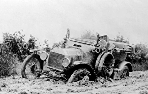 Veteran car stuck in the mud in America Veteran car stuck in the mud in America