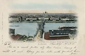 Szechenyi Chain Bridge Hungary Prints: View of Danube River and Chain Bridge, Budapest