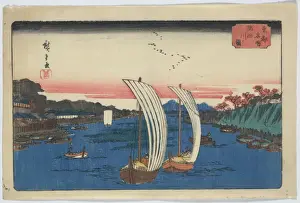 Antique Japanese Woodcuts Prints: View of Sumida River