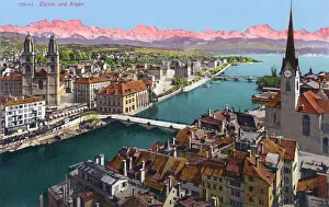 View of Zurich and distant alps, Switzerland View of Zurich and distant alps, Switzerland