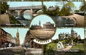 Prints of Views of the Town, Preston, Lancashire, England. Multiview Date: 1923 Preston Prints: 1923 Print of Preston Town Views, Lancashire England