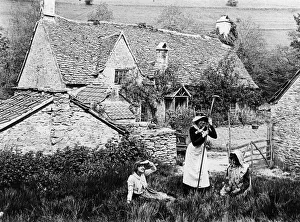 Villagers outside stone cottages, 1890s Villagers outside stone cottages, 1890s