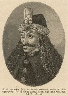Prints of VLAD TZEPESCH prince of Walachia who ruled 1455-1462, and again 1476-7. goodness knows what he did during the interval Romania Prints: Vlad III Print, 16th-century engraving