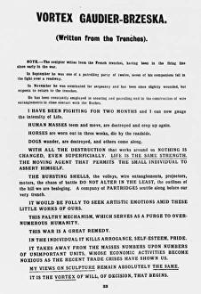 Vortex Gaudier-Brzeska (Written from the Trenches) Vortex Gaudier-Brzeska (Written from the Trenches)