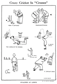 Lords Cricket Ground Prints: W. Heath Robinson Cartoon: Crazy Cricket in Creases at Lords - Print