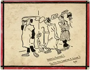 Print of a line of men following the scent of a cigar