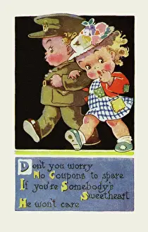 Wartime Coupon Print, 1943: Girl with Patched Frock