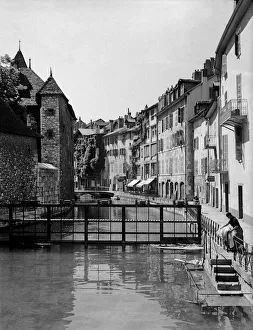 Washing clothes in the canal, Annecy, France Washing clothes in the canal, Annecy, France