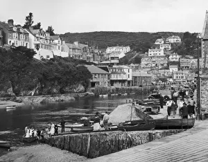 Prints of West Looe, seen from East Looe, Cornwall, which in medieval times were two towns on opposite banks of the River Looe, which are now joined by a bridge West Looe Prints: West Looe 1950s Print, River Looe Scene