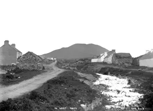 Early 20th-Century Print of West Mayo Houses, Ireland