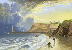 Prints of View of the ruins of Whitby Abbey (Benedictine), in Whitby, North Yorkshire. Date: 1882 Victorian Architecture Prints: Whitby Abbey Print, North Yorkshire, 1882
