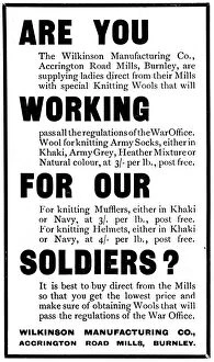 Accrington Collection: Wilkinson Manufacturing Co knitting wools for WW1 comforts