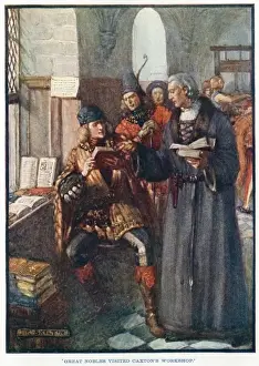 William Caxton Prints: William Caxton in his workshop