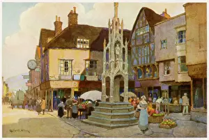 Prints of The Market Cross shops and stalls Historic Landmark Prints: Winchester Market Cross Print