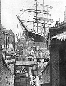 A windjammer looming over a London street A windjammer looming over a London street
