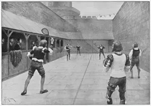 Prints of Real tennis is played at Windsor Castle, during the reign of Henry VII Sport Prints: Windsor Real Tennis 1500 Print