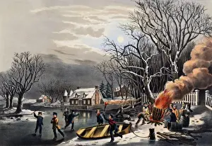 American Winter Scene Prints: Winter Evening