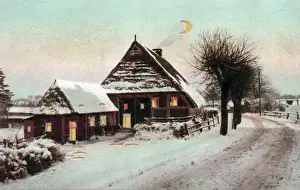 Snowy Village Prints: Winter Scene
