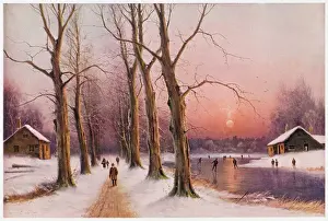 Winter Landscape Painting Prints: Wintry Sunset