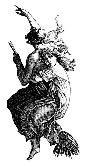 Witches in Flight Print: Young Witch on Broomstick