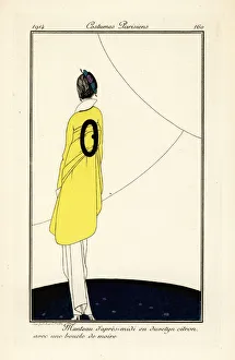 Woman in afternoon coat of lemon yellow duvetyn Woman in afternoon coat of lemon yellow duvetyn
