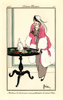 Woman in cape of charmeuse satin bordered with fox fur, 1913 Woman in cape of charmeuse satin bordered with fox fur, 1913
