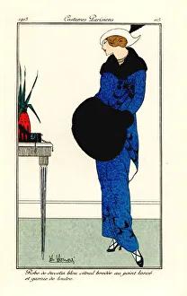 Woman in embroidered dress of duvetin with otter trim, 1913 Woman in embroidered dress of duvetin with otter trim, 1913