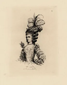 Woman in fashionable hat with feathers and ringlets Woman in fashionable hat with feathers and ringlets