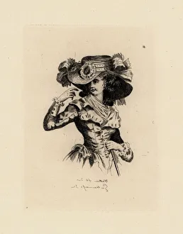 Woman in fashionable straw hat, era of Marie Antoinette Woman in fashionable straw hat, era of Marie Antoinette