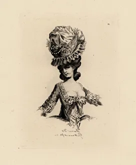 Woman in giant bonnet with pearls, era of Marie Antoinette Woman in giant bonnet with pearls, era of Marie Antoinette