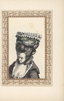 Woman in the Harvester bonnet over a hairstyle with curls Woman in the Harvester bonnet over a hairstyle with curls
