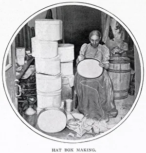 Woman sitting in her own home in South London, making the hat boxes for a supplier that Woman sitting in her own home in South London, making the hat boxes for a supplier that