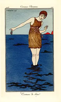 Woman in swimming costume in the sea with crab, 1913 Woman in swimming costume in the sea with crab, 1913