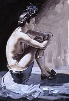 Photorealistic Artwork Prints: David Wright Print: Woman Washing in a Metal Bath, c.1948