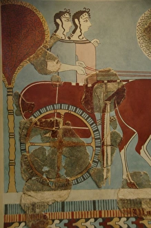 Two women in a carriage. Fresco dated between 14th and 13th Two women in a carriage. Fresco dated between 14th and 13th