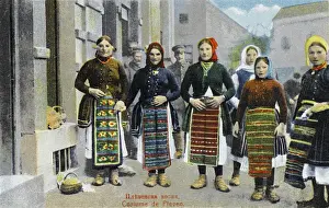 Prints of Pleven, Bulgaria - Women in the costume of the region, incorporating patterned ornamental aprons Bulgaria Prints: Women of Pleven, Bulgaria - Traditional Regional Print