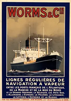 Prints of Poster advertising the shipping company Worms and Compagnie, founded in 1848 for the importation of English coal to France Shipworm Prints: Worms & Cie Shipping Company Print 1848