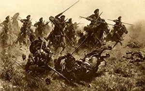 WW1 Print: Cossack Cavalry Under Machine Gun Fire, 1915