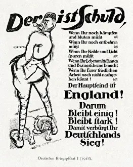 Prints of WW1 - The German poster translates to, He is guilty. While you must continue to fight and bleed. While you must go without. While you must save your coal and light Poster Prints: WW1 German Poster: 'He is Guilty' Print, 1918
