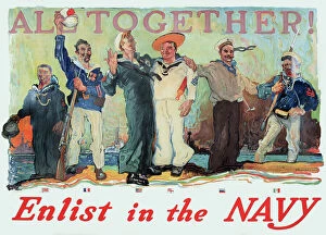 Patriotic Collection: WW1 poster, Enlist in the Navy, All Together - Allied sailors of six nationalities