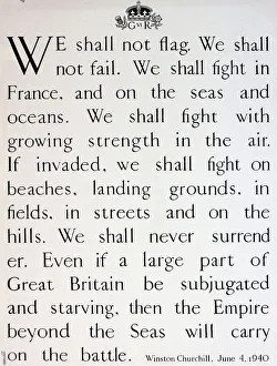 WW2 poster, We shall not flag, Winston Churchill speech WW2 poster, We shall not flag, Winston Churchill speech