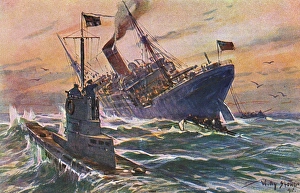 WWI German U-boat attack on an English Commercial Freighter WWI German U-boat attack on an English Commercial Freighter