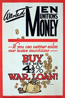 WWI Poster, Wanted Men Munitions Money WWI Poster, Wanted Men Munitions Money