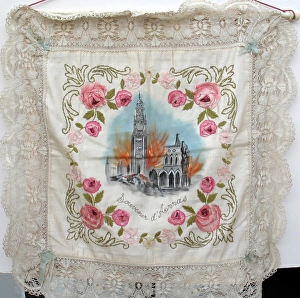 WWI silk and lace cushion cover - destruction of Arras WWI silk and lace cushion cover - destruction of Arras