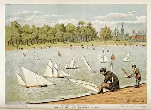 Prints of Sailing model yachts on the Serpentine in Kensington Gardens, Hyde Park Kensington Gardens Prints: Sailing Model Yachts on the Serpentine Print
