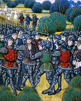 Hundred Years War. 1337 to 1453. Battle. Miniature. 15th c Hundred Years War. 1337 to 1453. Battle. Miniature. 15th c