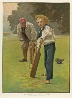 Vintage Cricket Print: A Young Batsman