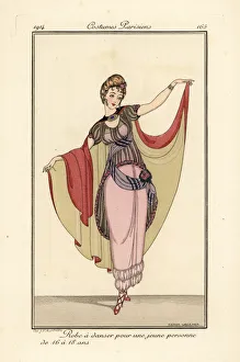 Young woman in dancing dress with cape Young woman in dancing dress with cape