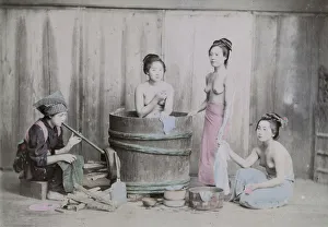 Young women taking bath at home, late 19thc. Japan Young women taking bath at home, late 19thc. Japan